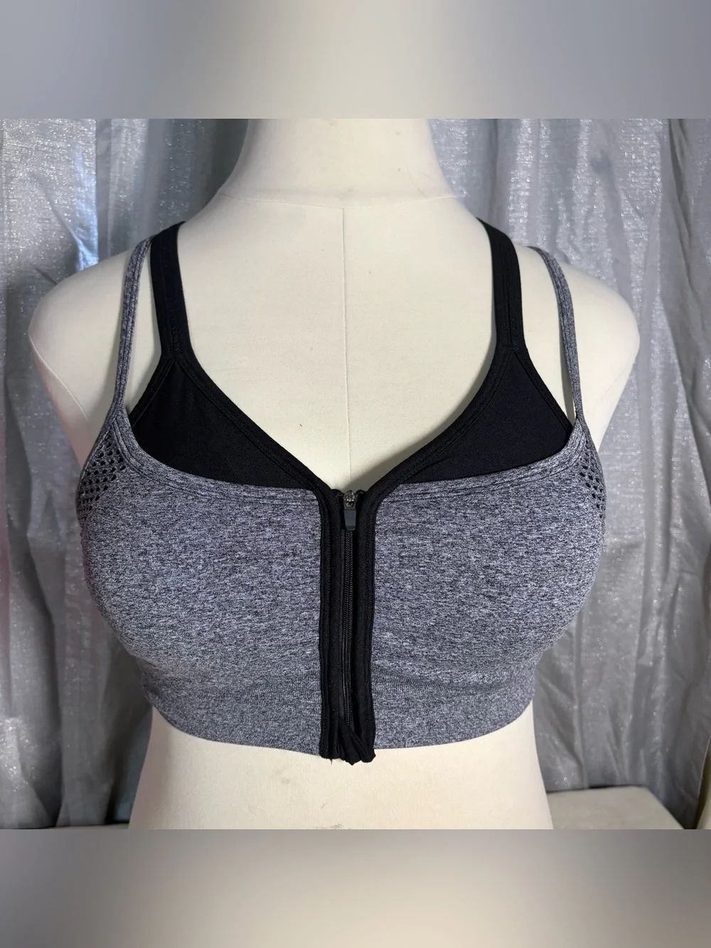 Athletic Works Gray and Black Front-Zip double layer  Sports Bra